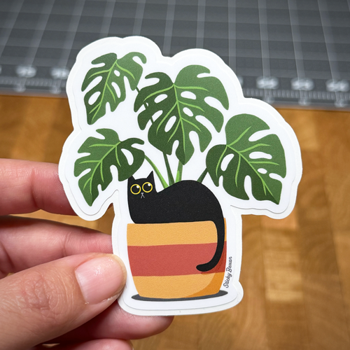 Black cat and monstera